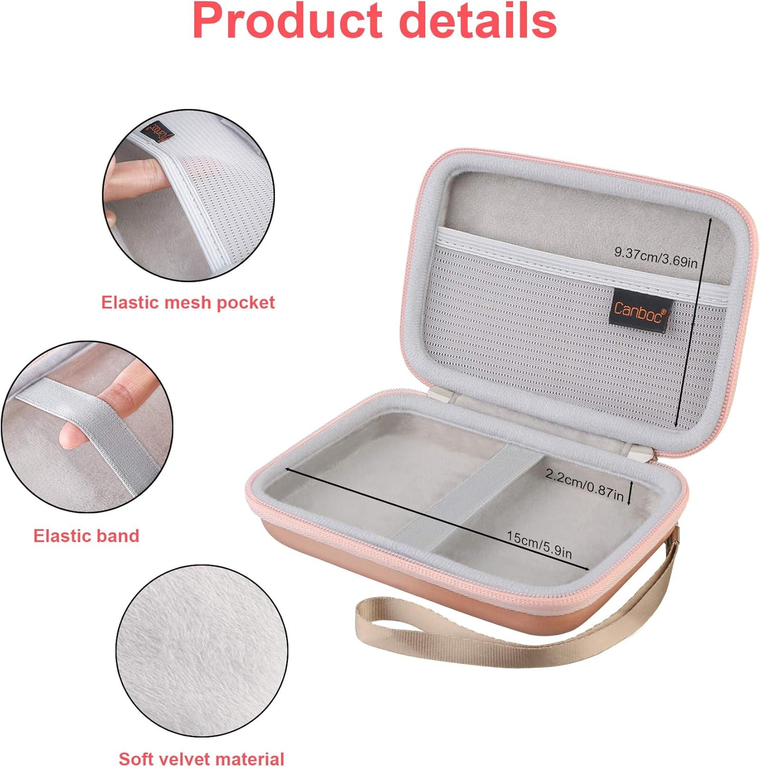 Carrying Case for Macbook Air Pro Charger Magsafe/Magsafe 2 Power Adapter, Iphone 16/16 Pro Magsafe Charger, USB C Hub, Type C Hub, USB Multiport Adapter, Hard EVA Bag, Rose Gold